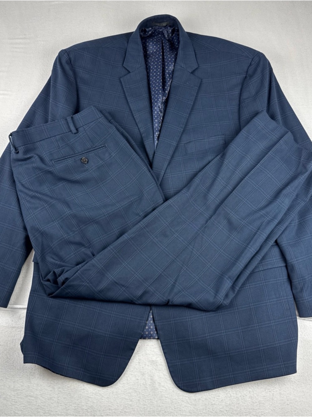 Lauren Ralph Lauren Mens Navy Blue Windowpane 2-Piece Suit 50L Pants fit 42*29